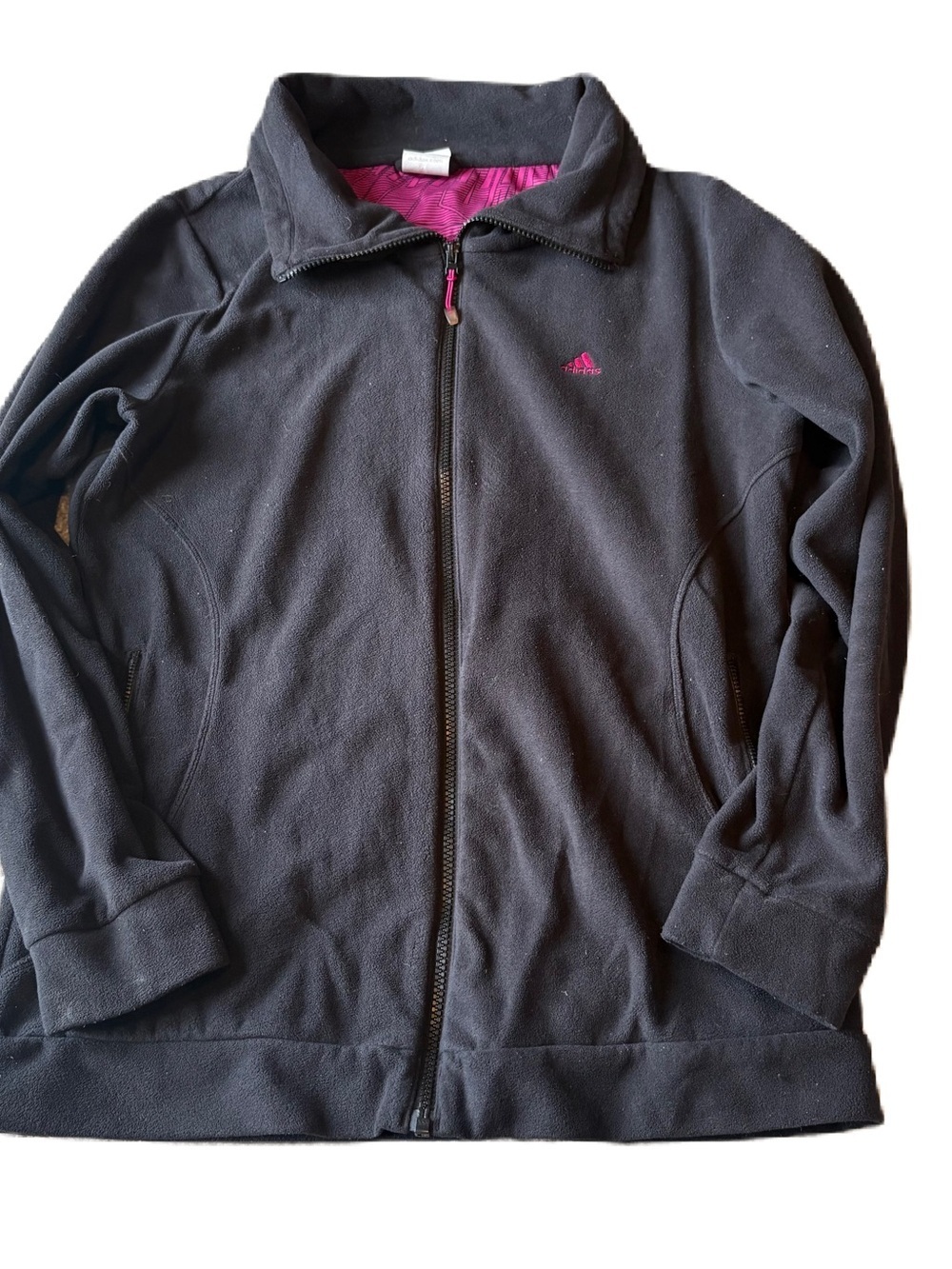 Adidas Black Fleece Zip-Up Jacket with Pink Accents Large Sweatshirt
